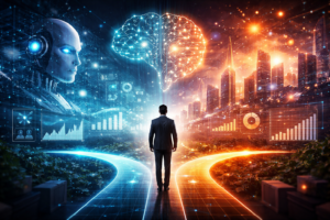 AI活用で道が２つに分かれている